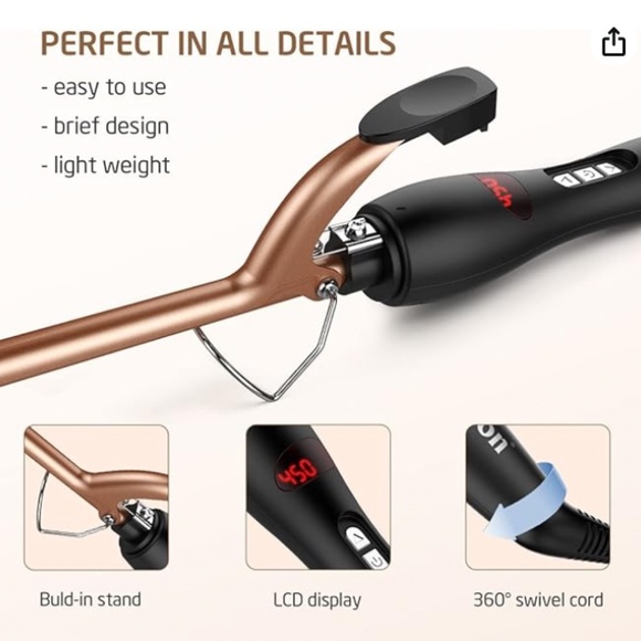 9mm Thin Curling Iron Ceramic, 3/8 Inch Small Barrel Curling Wand for Long & Sho - Picture 5 of 6